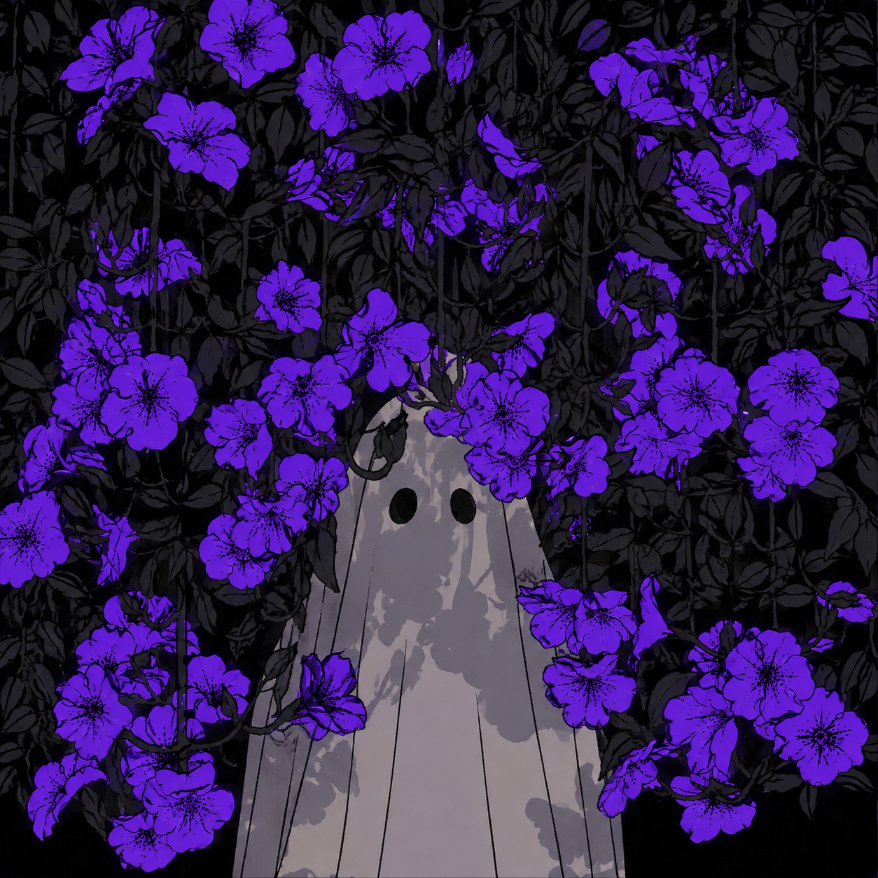 Lil Ghosty surrounded by purple flowers